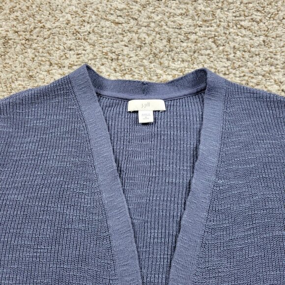 J Jill Cardigan Womens XLP Petite Blue Acrylic Linen Long Sleeve Button Up - Picture 2 of 6